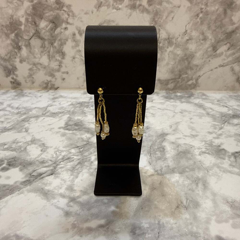 Vintage Napier Gold Tone Dangle Drop Rope Chain Pearl Earrings